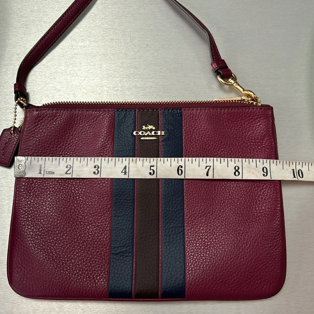 Coach Berry Purple/ Striped Leather Pouch /Wristlet